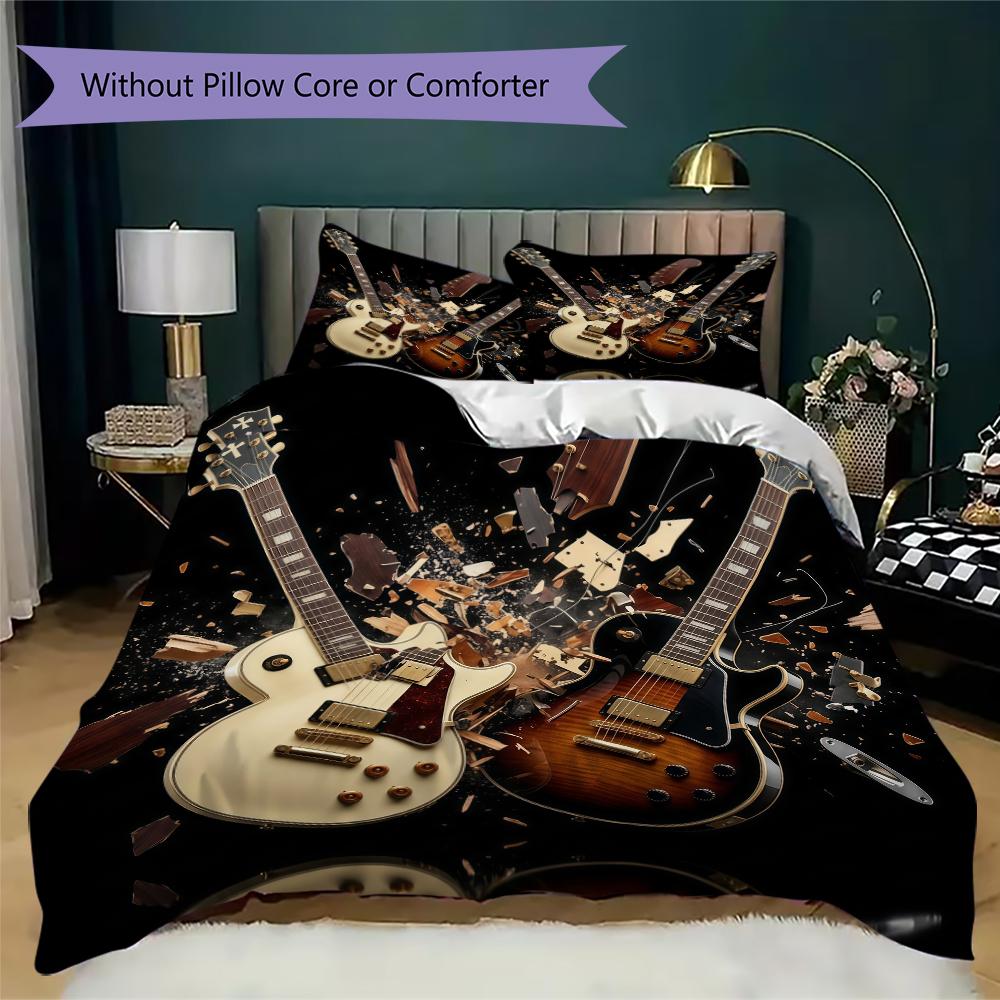 Modern Rock Guitar Pattern Bedding uilt Set uilt Cover Pillowcase Home Decoration Birthday Gift (1 * duvet cover + 2 * pillowcase without core)