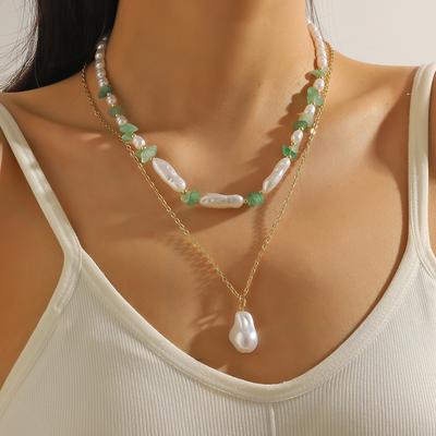 Explosions Pendant New Necklace Gravel Double Neck Necklace Ins Pearl Necklace