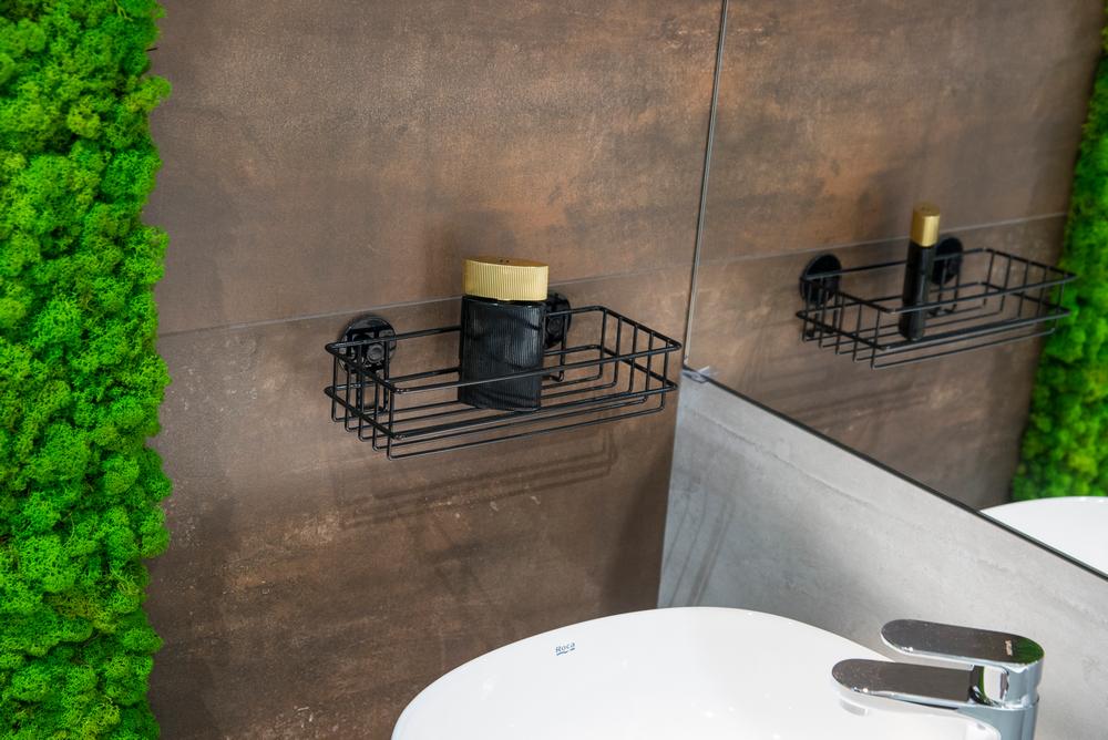 AWD INTERIOR 1665 shower shelf, black, self-adhesive