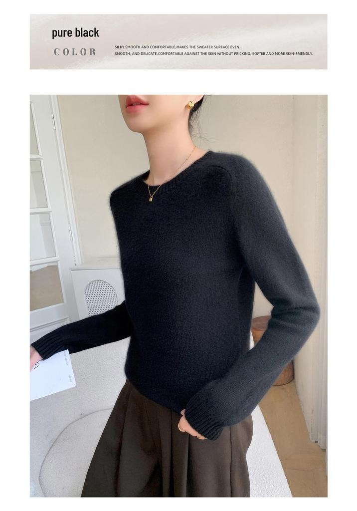 Women's Thickened Cashmere Wool Sweater - Round Neck, Flat Saddle Shoulder Knit Base Layer for Autumn & Winter