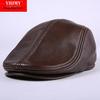 Unisex Dark Red Genuine Leather Sheepskin Flat Cap - Korean Style Warm Duckbill Cotton Hat for Autumn & Winter