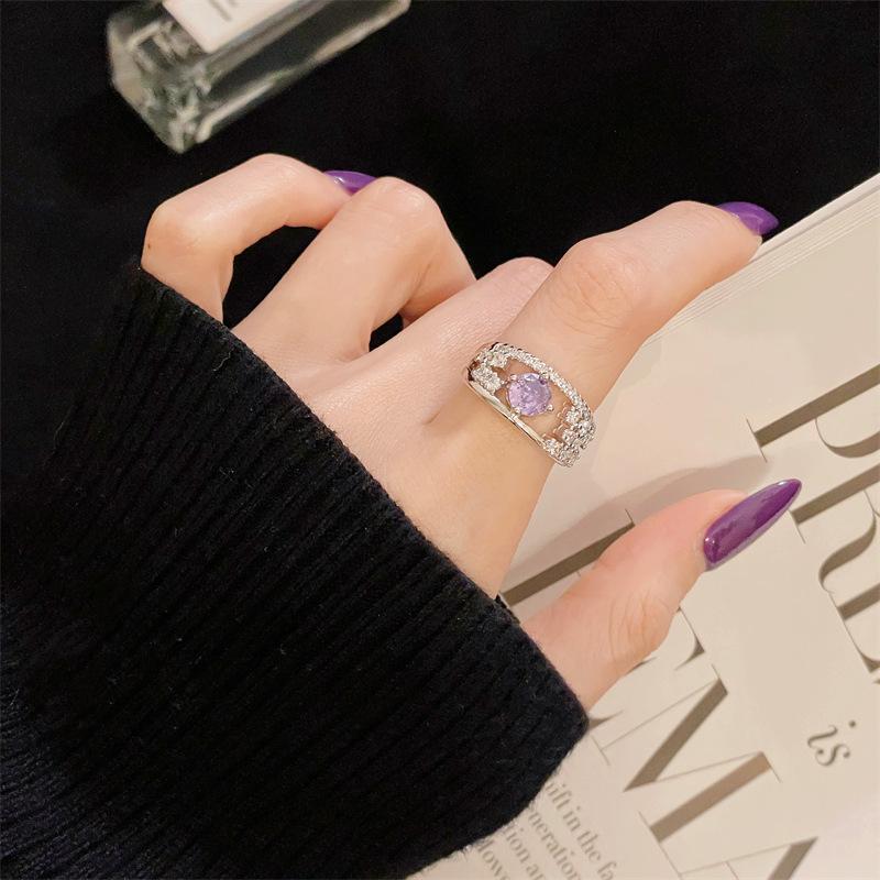 Nine Purple Isolation Transshipment Color Treasure Purple Zir*****Pening Ring Light Luxury Premium Elegant Temperament Jewelry Women