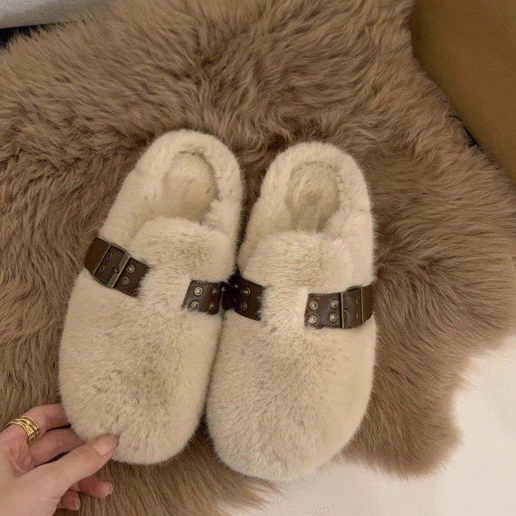 

Интернет-знаменитость толстоподошвенные пушистые тапочки женские для улицы 2025 новый осенне-зимний взрыв маленький ароматный ветер плюшевая сумка голова полутапочки 40