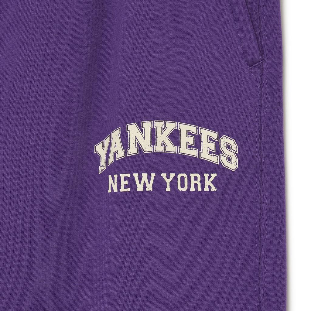 MLB New York Yankees Logo Fleece Elastic Waistband Cuffed Sweatpants Unisex Bottoms Purple 3APTV0236-50VOS