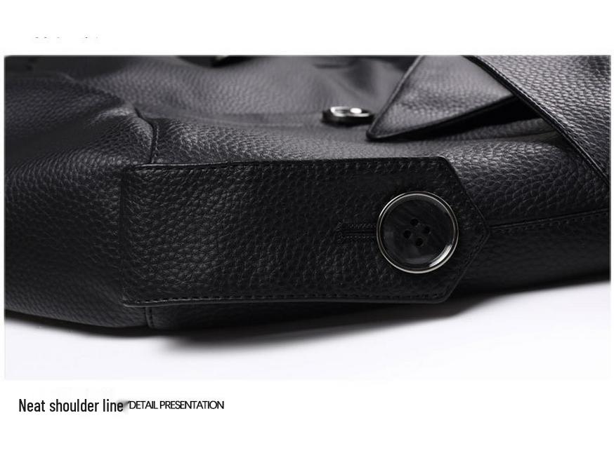 Trench-coat double boutonnage en cuir de mouton pour homme, Mi-mollet, Doublé velours