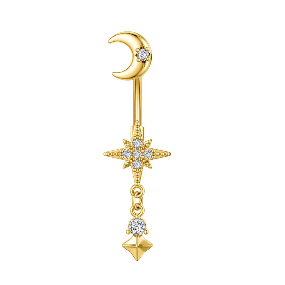 Sexy Women's Charm Moon Star Pendant Perforated Navel Ring Music Festival Jewelry Accessories Hexagram Belly Button Piercing