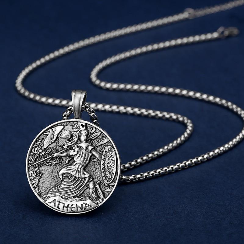 Ancient Greek Mint Goddess Athena Pendant Men's Vintage Necklace Titanium Steel Hip Hop Pendant