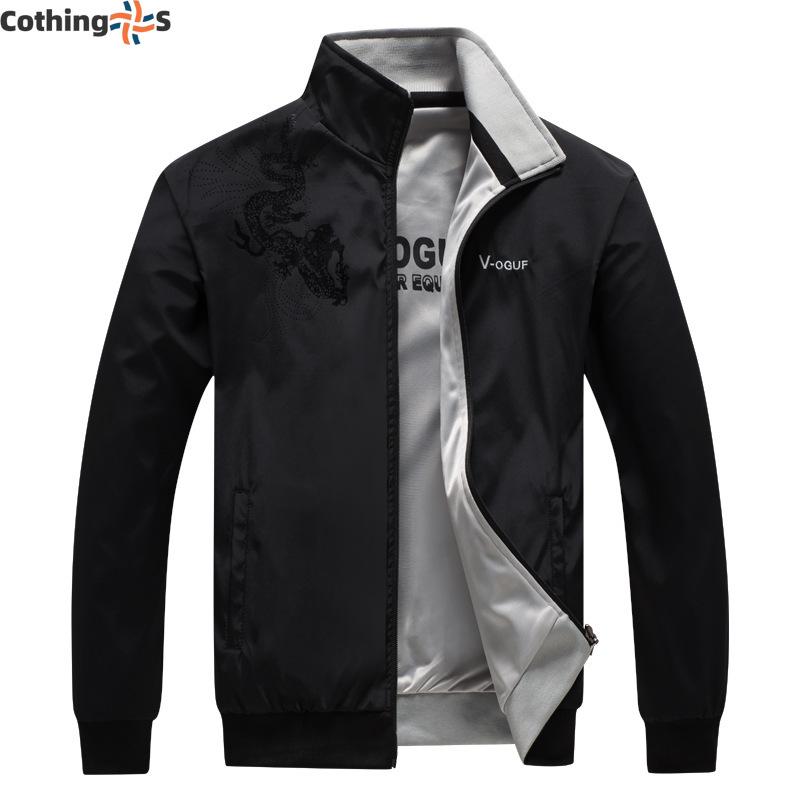

Весна и осень Новая мужская спортивная и досуговая куртка Двусторонняя одежда Тонкая куртка с воротником-стойкой XL черный серый