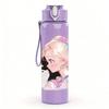 1PC Pastel Anime Girl Character Print 750ml Color Plastic Sports Water Bottle Leakproof Flip Straw Lid Suitable for Sports Office Home Use