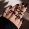10pcs Iron Ring Multi-Layer Rhinestone Inlaid Ring Set Retro Exaggerated Multi-Layer Geometric Thin Ring Colorful Rhinestone  Black Ring Set