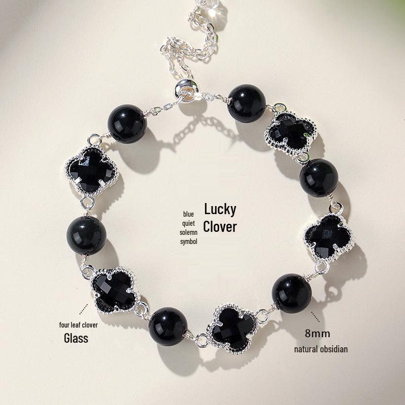 Lucky Clover Amethyst & Rose Quartz Women's Bracelet - Four-Leaf Clover Light Luxury Fashion Jewelry.