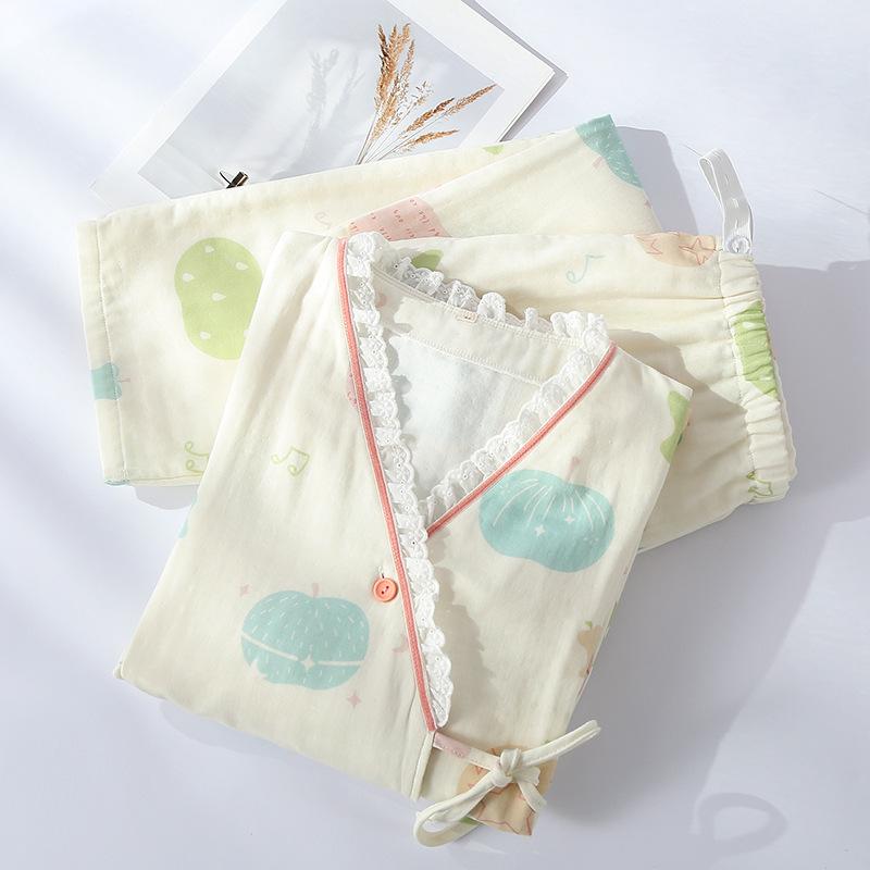 Pure Cotton Three-Layer Gauze Maternity Kimono: Spring/Autumn Winter Breastfeeding Pajamas & Postpartum Home Wear for Expectant Mothers