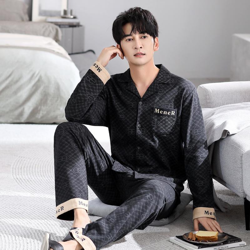

Пижама мужская весенне-осенняя хлопковая с длинным рукавом, мужская осенняя большого размера, мужской повседневный комплект для дома 3XL