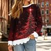 Women's Loose Fit Crewneck Sweatshirt with Scalloped Wavy Hem and Christmas Print, Long Sleeve Pullover Top