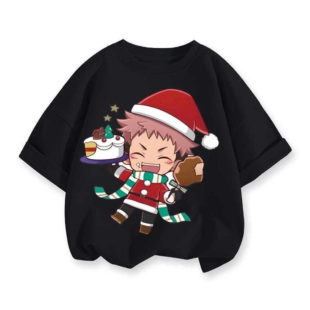 Casual Christmas Japanese Anime Spell Return Battle Joint Short Sleeved T-shirt Children's 2D Loose Wear