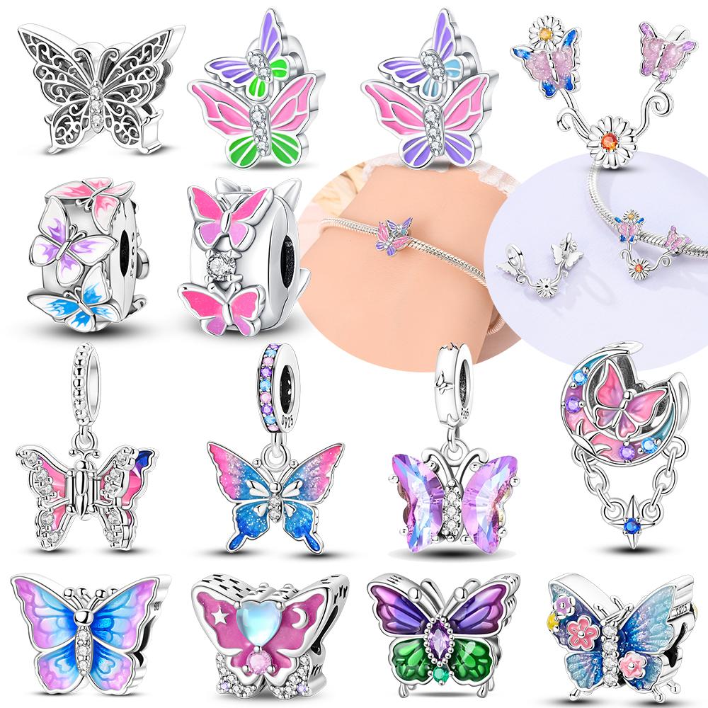 Fashion Copper Charms Beads Colorful Butterfly Sparkling Zircon Fit Qikaola Original Bracelets Diy Anniversary Jewelry