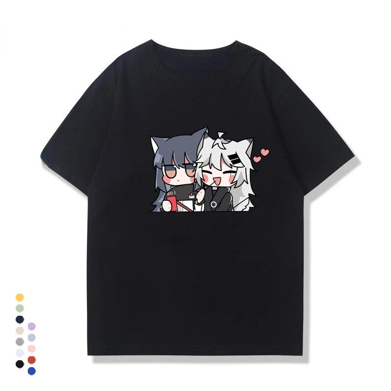Hot Japan Anime Arknights Tshirt Funny Kawaii Texas and Lappland Graphic Printed T Shirt Korea Style Couple Clothes Casual Tees