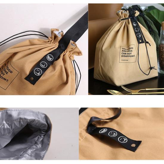 Drawstring Lunch Bag Insulated Reusable Lunch Tote Drawstring Closure Handbag Lunch Sack with Handle for Work