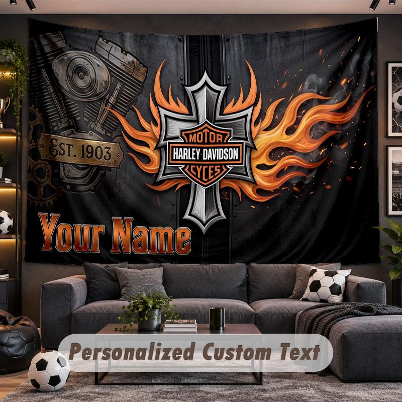 Arazzo da Parete Nome Personalizzato Modello Harley-Davidson Tessuto Stampato Personalizzato Decorazione Murale