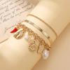 European Retro Multi-Pendant Bracelet Set: Chili, Cowboy Boot, Flower Pearl, Snake Bone Layered Hand Jewelry