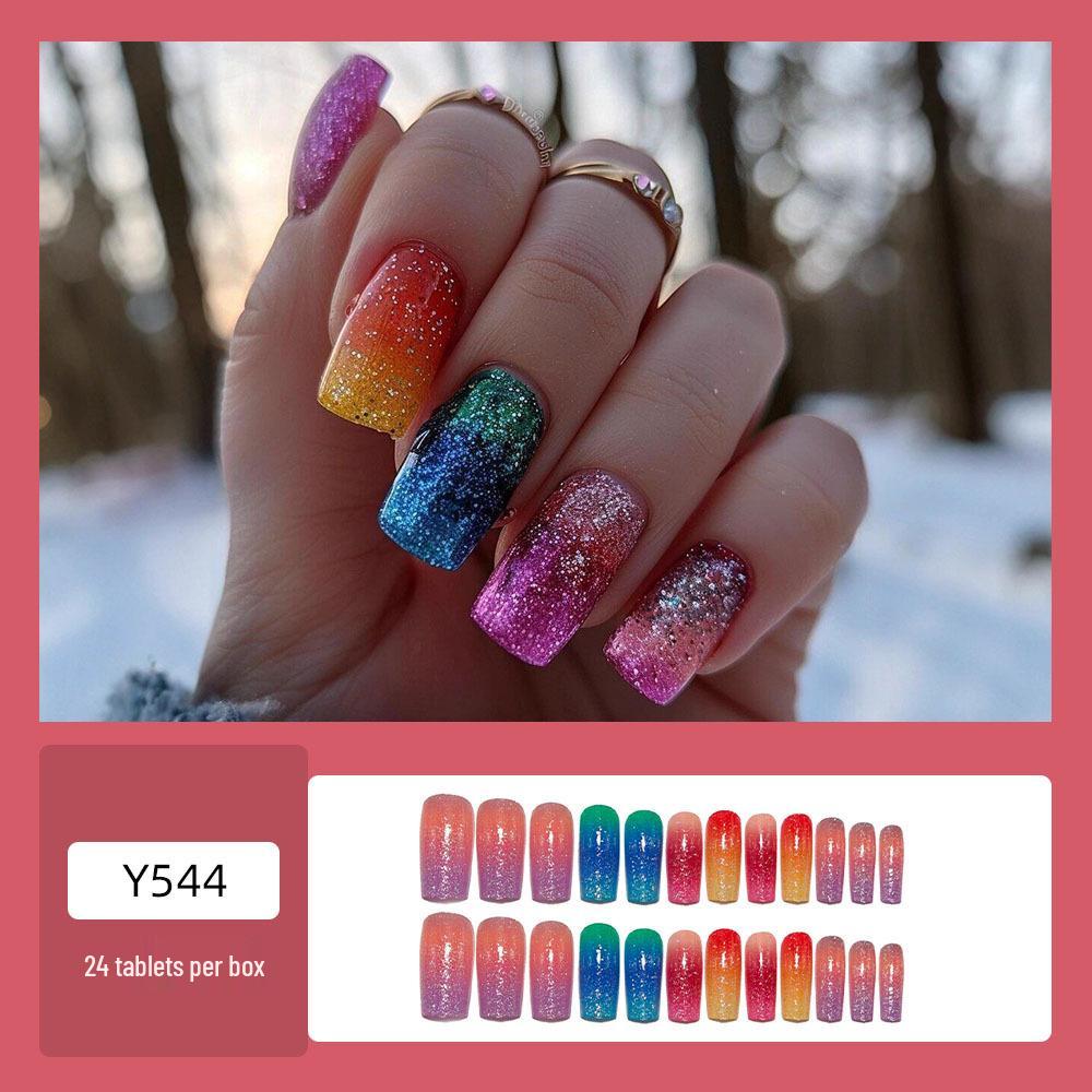 Gradient Glitter Medium-length Nail Tips - 24 Detachable Pieces