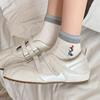 Women's Cute Cartoon Embroidered Ankle Socks - Breathable, Thin, Color Block, Ribbed Cuff for Spring/Summer