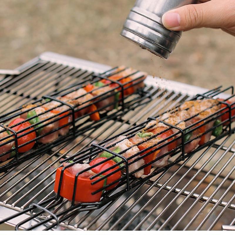 Outdoor Wooden Handle Barbecue Cage Camping Meat and Vegetable Barbecue Net Rack Picnic Barbecue Tools