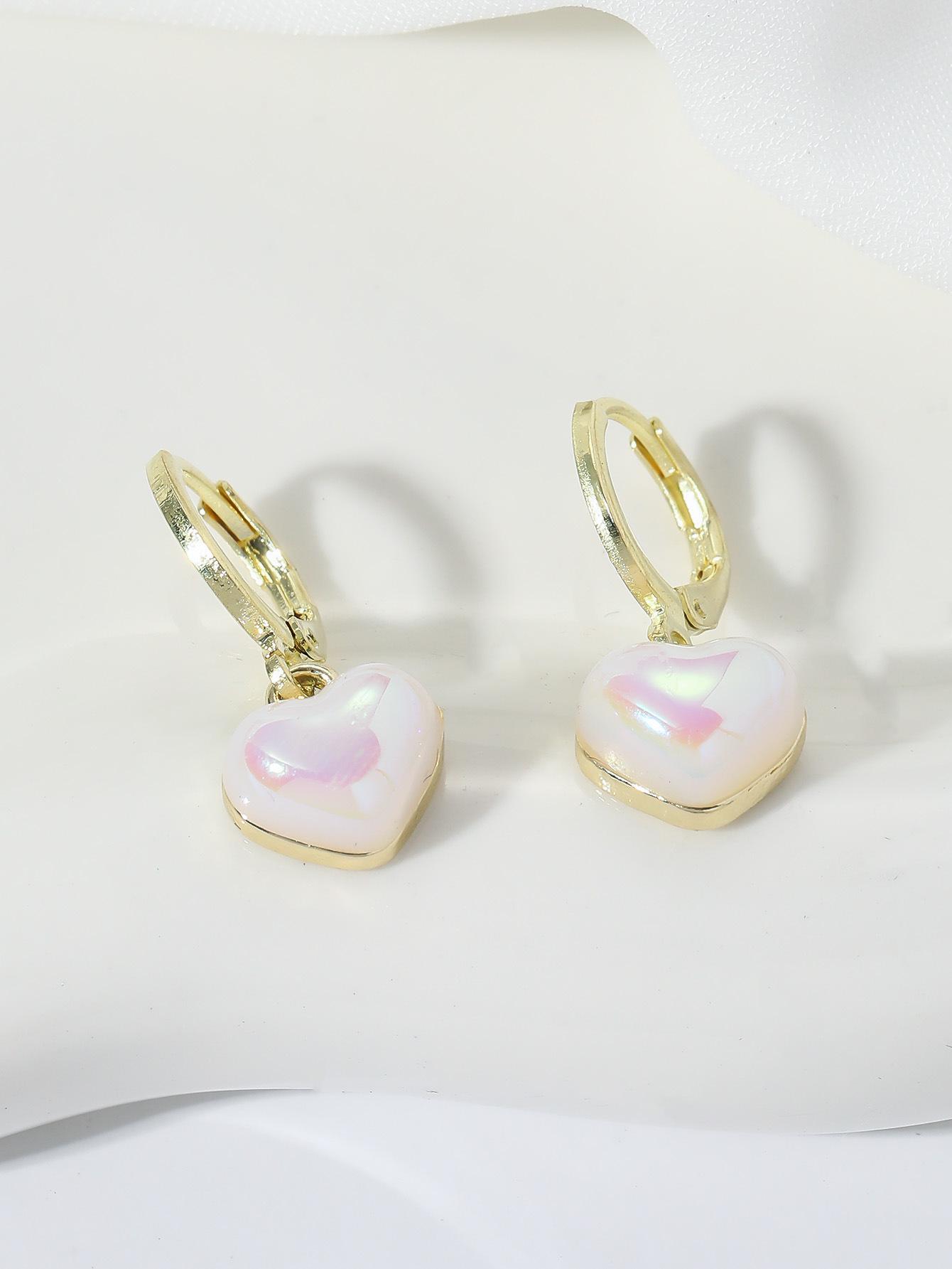 Korean Style Pearl Heart Dangle Earrings - Colorful  Versatile Summer Accessory