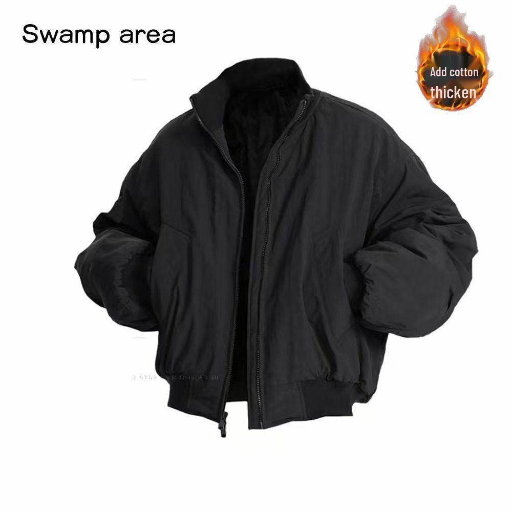 Men's Winter Retro Loose-Fit Bomber Jacket - Stand Collar, Padded, American Trendy Style