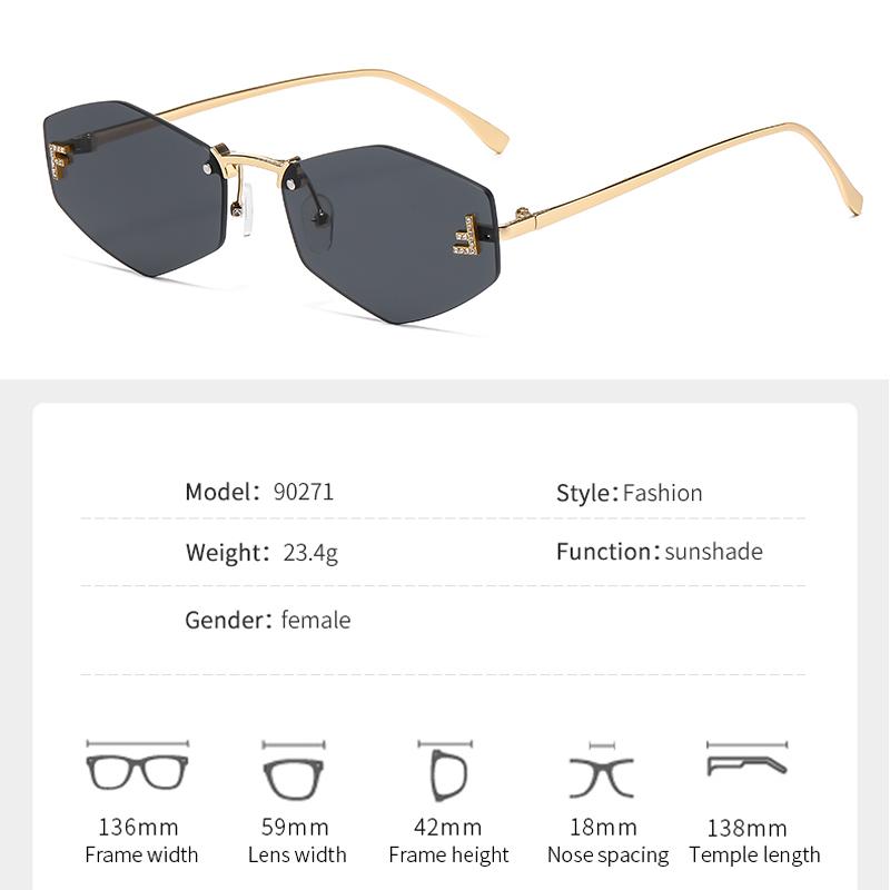 New Frameless Letter F Diamond-set Polygonal Sunglasses Fashionable Street S Sunglasses Women