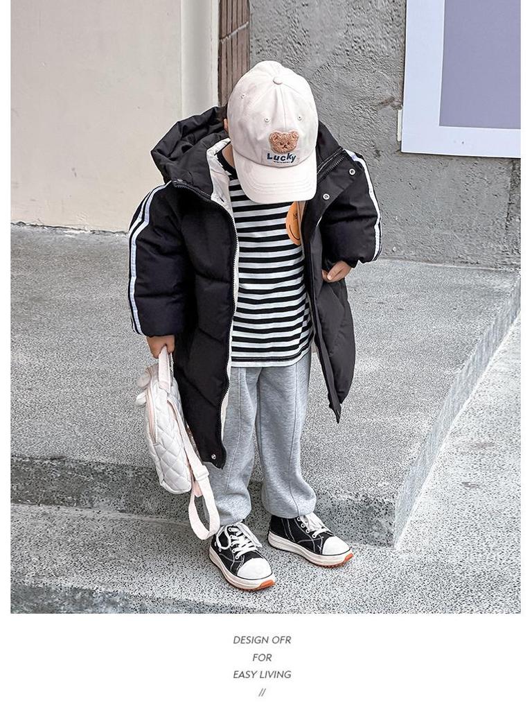 2025 Kinder Lange Baumwollgepolsterte Jacke - Mittellang Koreanischer Stil für Jungen und Mädchen, Über das Knie, Verdickter Baumwollmantel