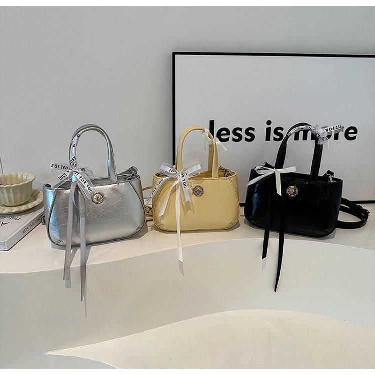 IELGY Premium Textured Versatile Shoulder Messenger Bag, Stylish Silver Portable Small Square Bag