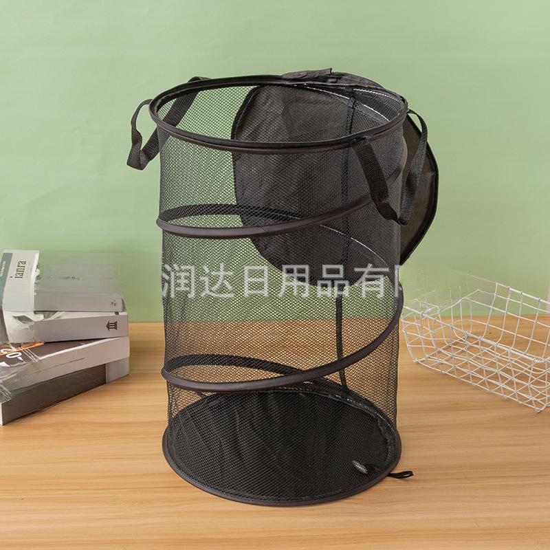 Cross-Border Large-Capacity Polyester Mesh Oxford Cloth Storage Basket Portable Storage Bucket Home Folding Dirty Clothes Basket(Black Dust Bag)