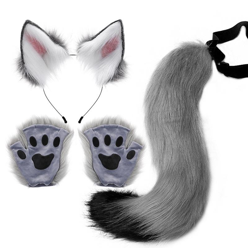

Halloween Party Fox Tail Fox Ears Set Plus Cute Paw Gloves Cosplay Animation Exhibition Character Handmade Plush Props Option 1