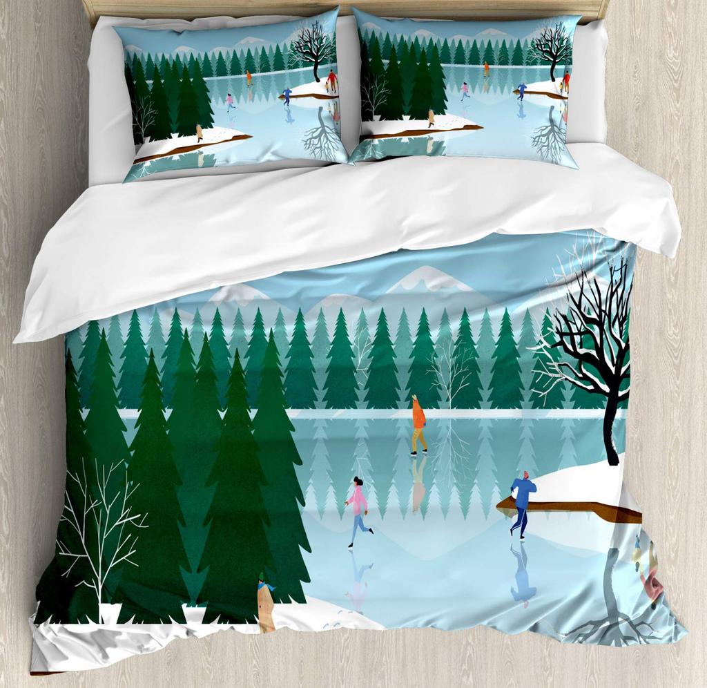 Frozen Lake Duvet Cover Sets for Teens Queen Lightweight Quilt Cover with 2 Pillowcase Winter Themed Bedding Sets No Comforter