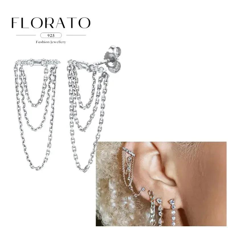 FLORATO 925 Silver Earrings Chain Tassel Pendant Earrings Zircon Silver Earrings for Women Trend Luxury Wedding Jewelry