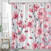 1 Pink Cherry Blossom Shower Curtain - Ombre Floral Pattern, Pink Flowers and Green Leaves, Polyester Fabric, Machine Washable