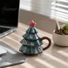 Christmas Tree Coffee Mug with Star Lid, 340ml Festive Holiday Cup for Hot Gift Girlfriend at Cocoa And Milk, Retro Curved Handle Microwave