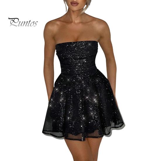 

Женское выпускное мини-платье А-силуэта, вечернее платье с бантом на спине, короткое плиссированное платье с открытыми плечами без рукавов для вечеринок, свадеб и т. д. M чёрный