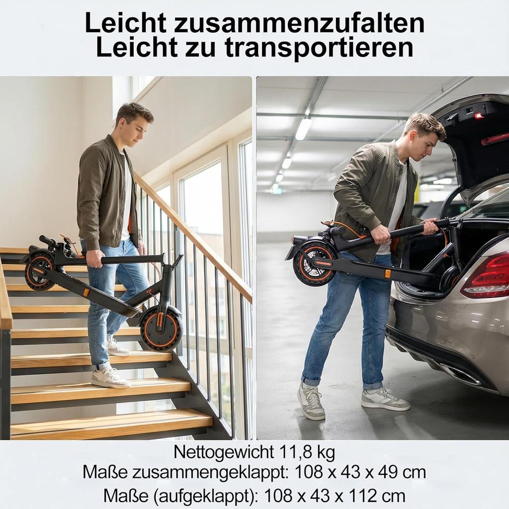 TODIMART T3 E Scooter mit Straßenzulassung, 30 km Reichweite, 350W Motor, 8,5 Zoll Wabenreifen, Duales Bremssystem E Roller für Erwachsene, Smart APP