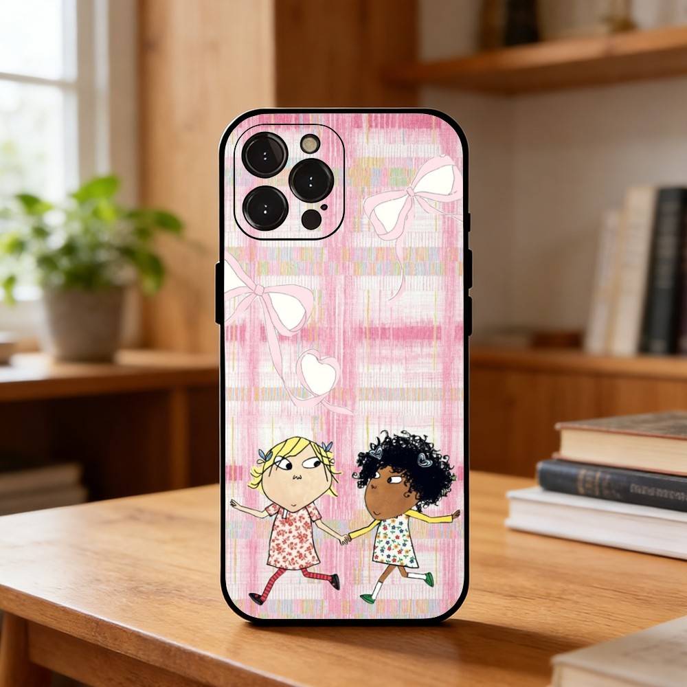 C-Charlie And L-Lola Anime Phone Case For iPhone17,16,15,14,13,12Plus,Pro Max,XS,5G Soft Silicone Black Cover iPhone15pro