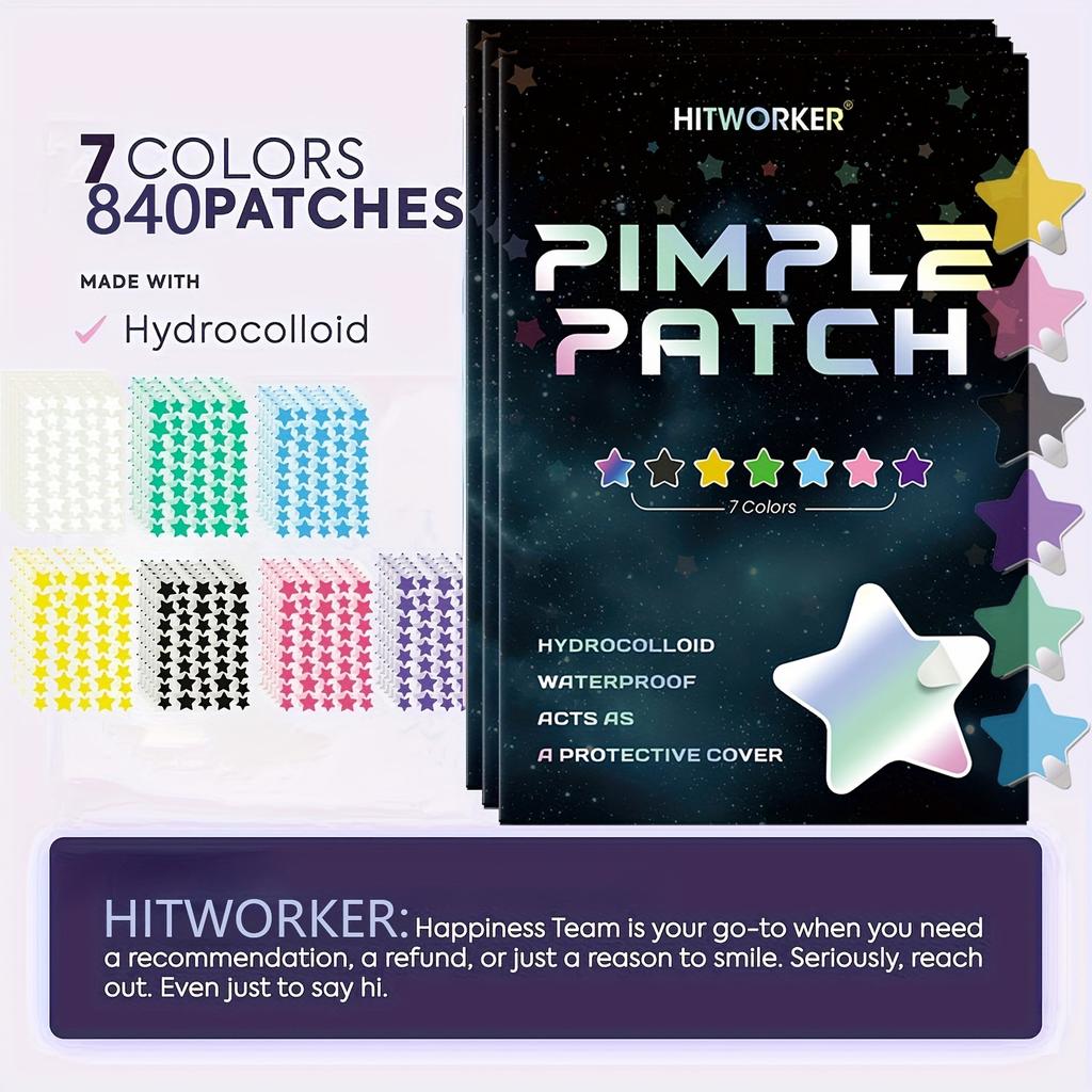 840 Patches / Pack 7 Color Star Shape Hydrocolloid Acne Pimple Patch For Covering Zits and Blemishes Invisibly Spot Sticker