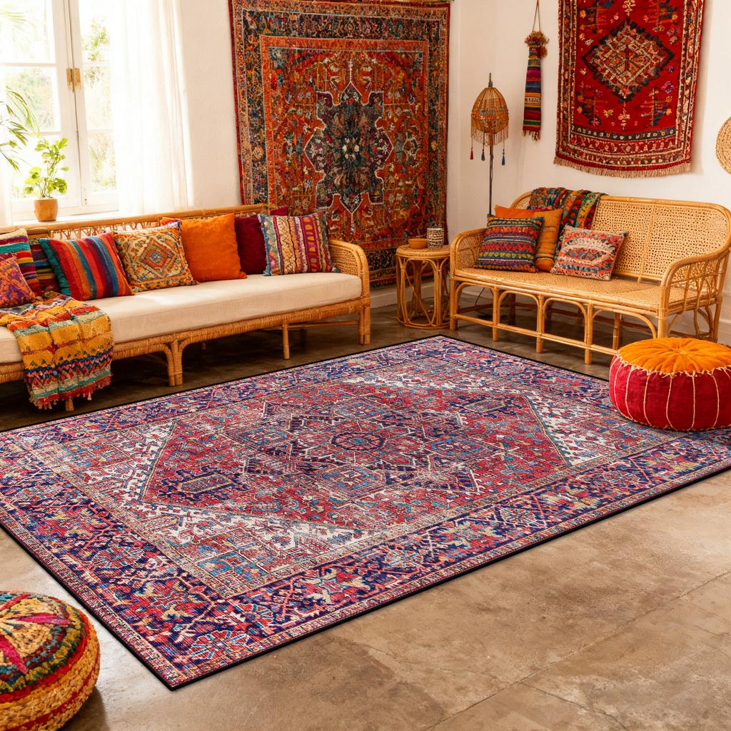 Persian Foldable Living Room Luxury Carpet Decoration Bedroom Bedside Soft Fluffy Rugs Washable Easy Clean Large Area Floor Mats