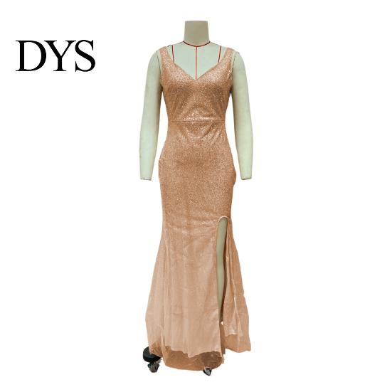 Women Fishtail Hem Dress Evening Deep V Neck Split Sequin Skinny Back Embellished Zipper Closure Sleeveless Prom Cocktail Party Floor Length Ball Gown