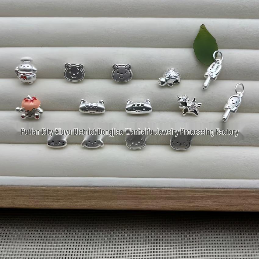 Sterling Silver 999 Chef Dog and Baguette Cat Beaded Charms on Hand-braided Rope
