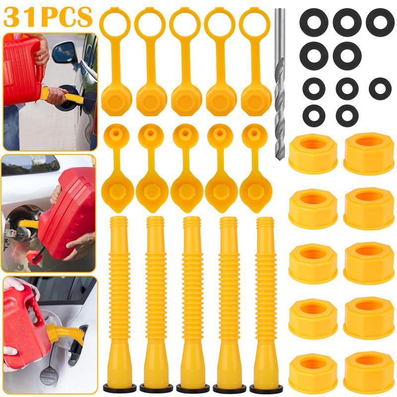 5 Set Gas Can Nozzle With Screw Collar Caps Anti Spill Gas Can Vent Replacement Gas Can Spouts For Most 1/2/5/10 Gal Can