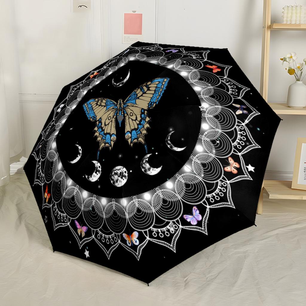 Colorful Butterfly Stained Glass Portable Automatic Umbrella with 8-Rib Lightweight All-Season Travel Fashion Lovers Perfect Gift for Women/Men