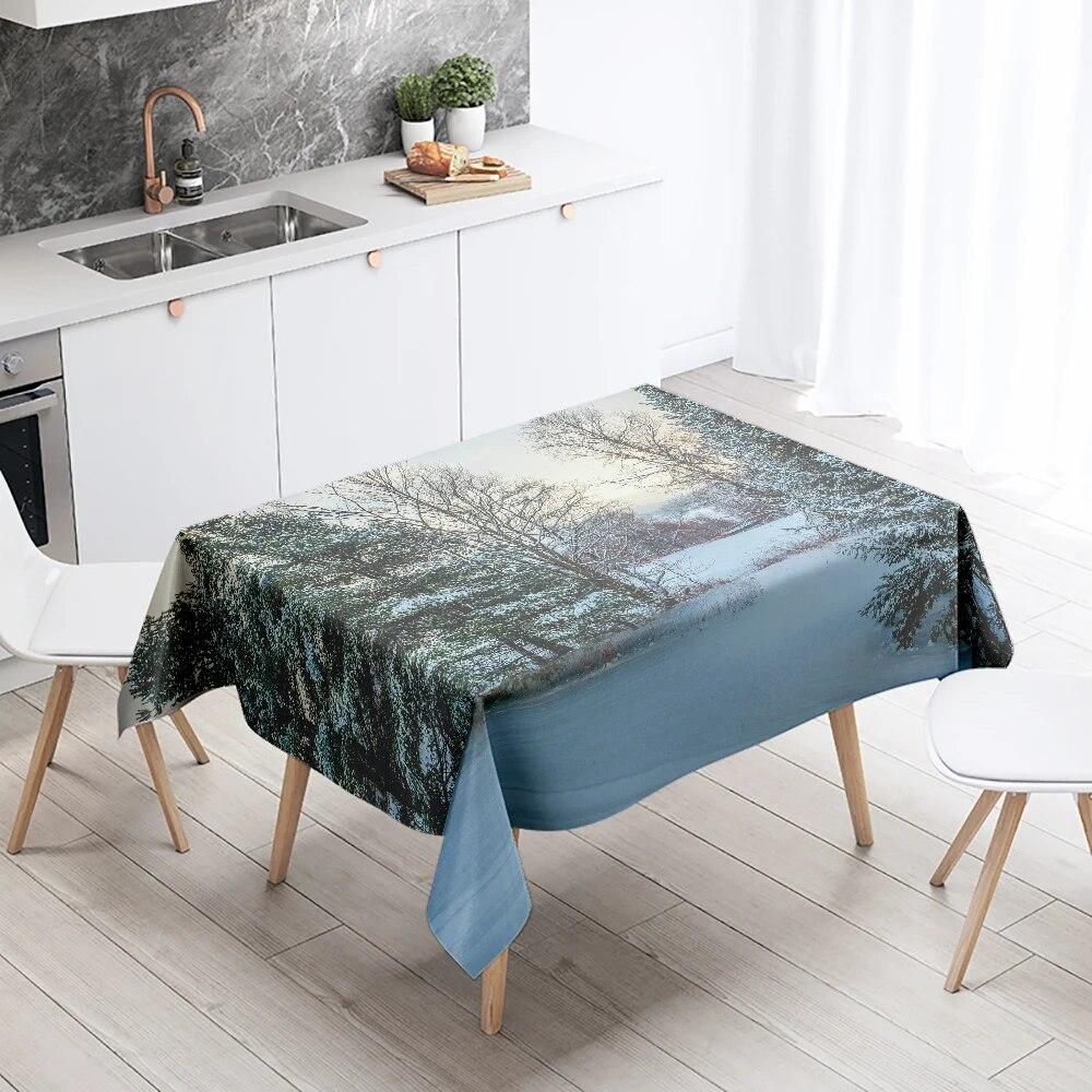 Winter Snow Tablecloth Beautiful  Anti-fouling Waterproof Rectangular Kitchen Table Home Decoration