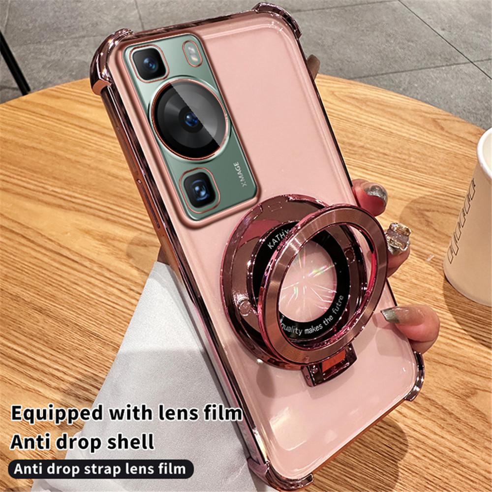 Plating Magnetic Bracket Transparent Case For Huawei P30 P40 P50 P60 Puar 70 Pro Mate 30 40 50 60 Stand Holder Shockproof Cover