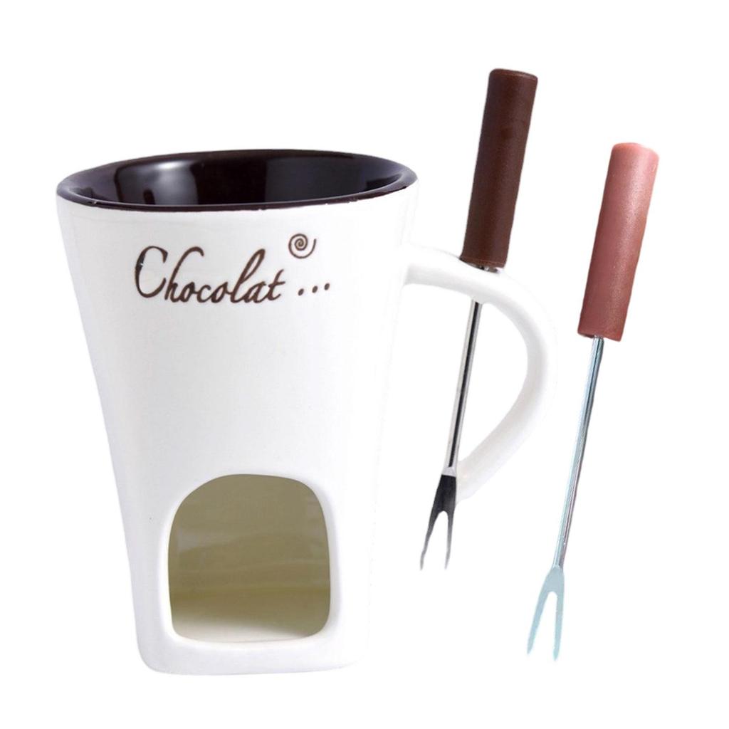 130 ml Schokoladen-Fondue-Tasse mit Gabel zum Kochen von Süßigkeiten, Mahlzeiten und für den Heimgebrauch.